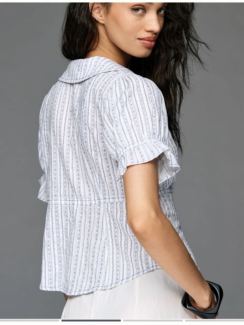 Anthropologie Pale Blue Floral Smocked Button Blouse